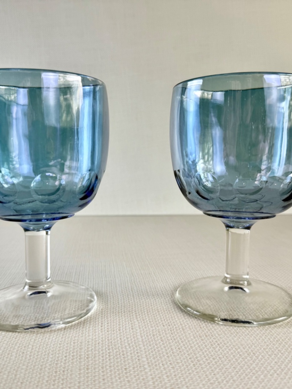 Vintage Bartlett Collins Blue Iridescent Thumbprint Goblets — Set of 2 - Picture 11 of 12
